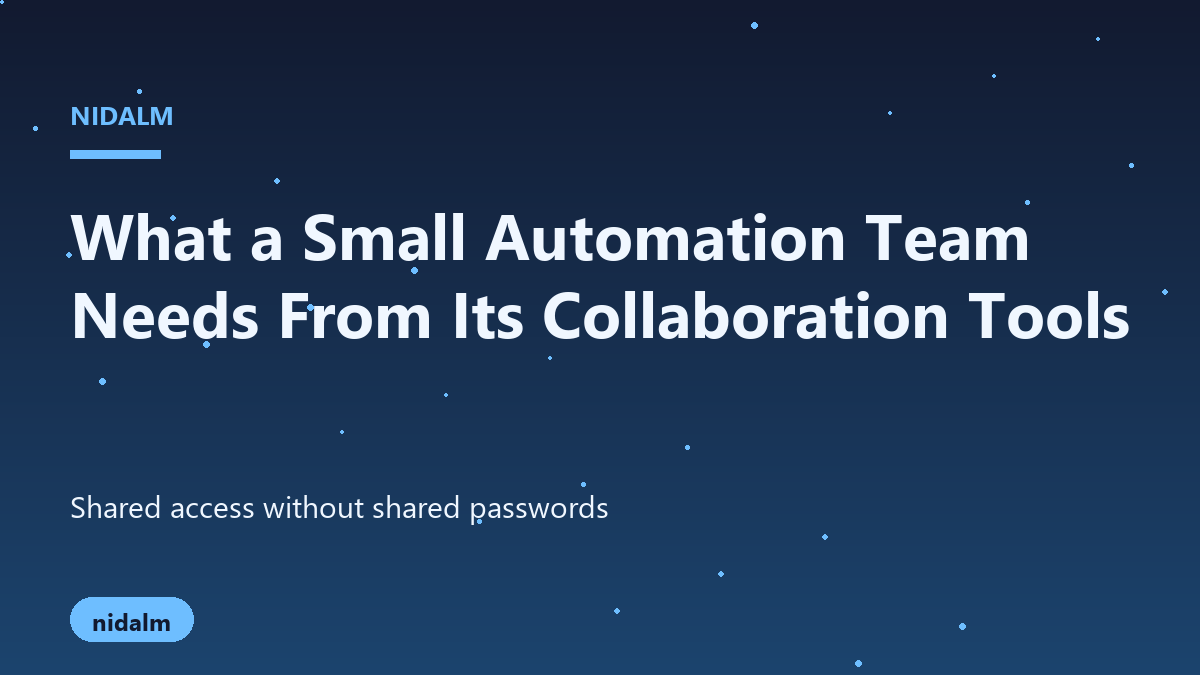 Illustration of a small automation team sharing access and documentation